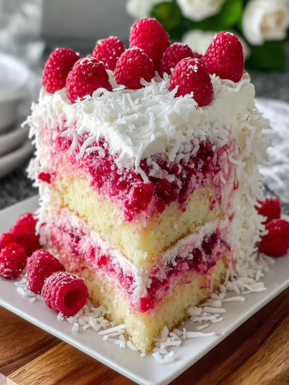 Raspberry Coconut Layer Cake First Image