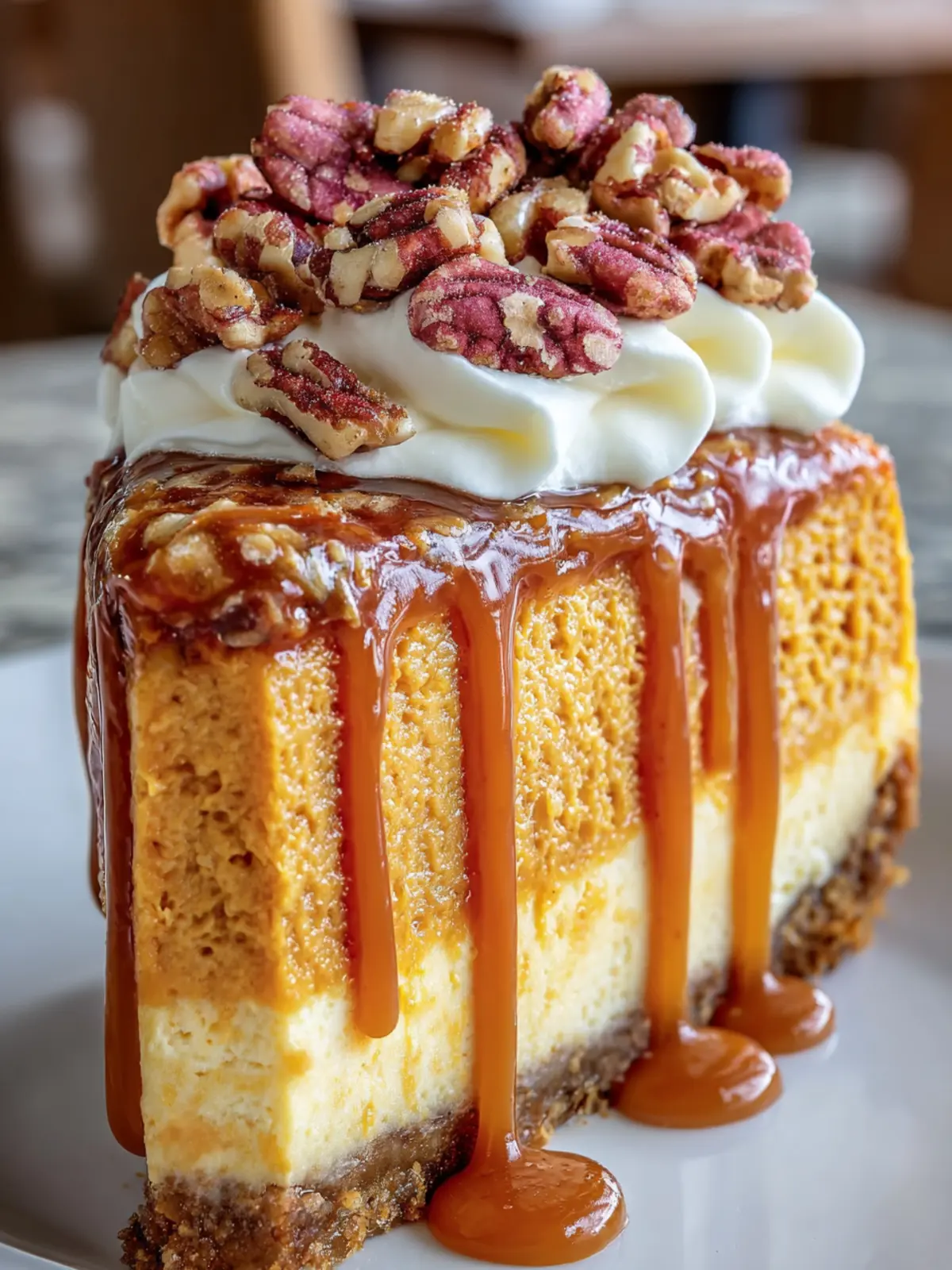 Pecan Caramel Pumpkin Cheesecake Slice First Image