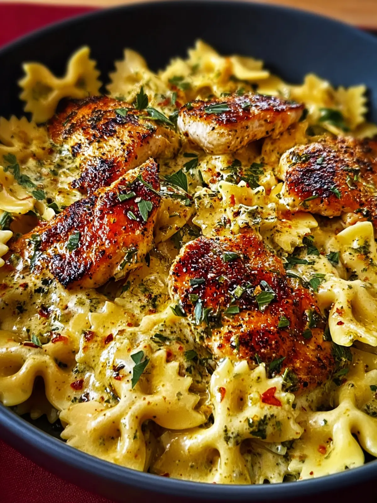 Mozzarella Garlic Butter Chicken Bowties in Cheesy Cream First Image