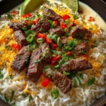 Creamy Queso Rice with Juicy Steak Strips First Image