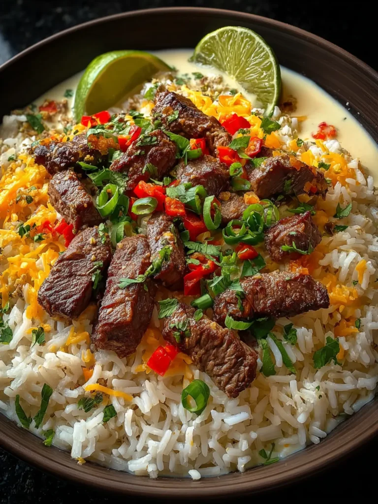 Creamy Queso Rice with Juicy Steak Strips First Image