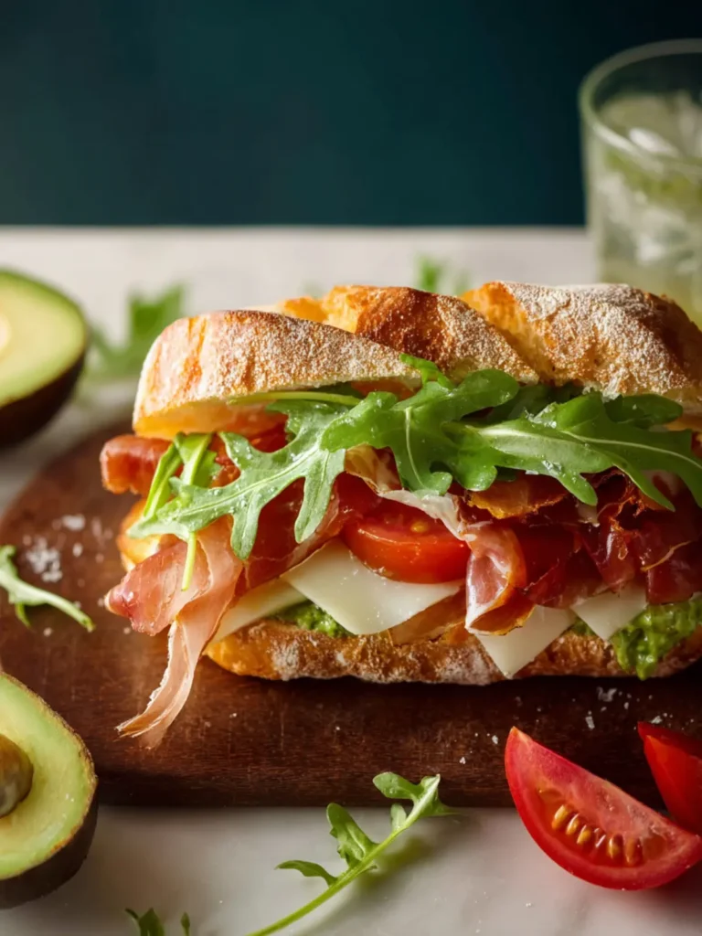 Prosciutto Tomato Cheese Arugula Sandwich First Image