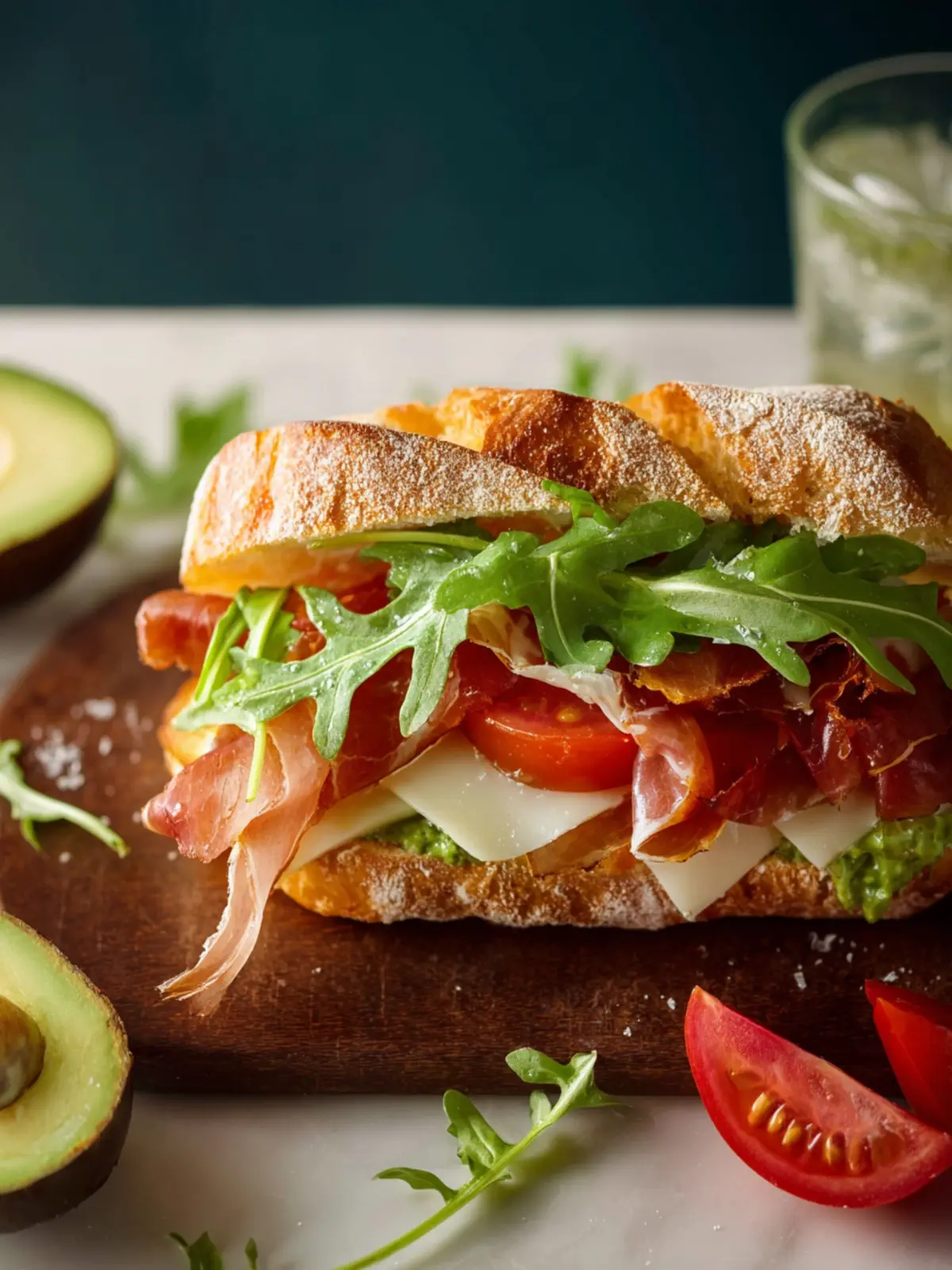 Prosciutto Tomato Cheese Arugula Sandwich First Image